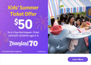 graphic with kids on Dumbo ride with ticket link