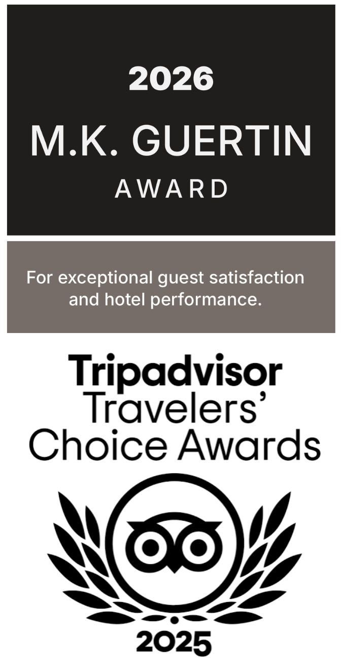 2026 MK Guergen Award + 2025 Trip Advisor Traveler's Choice Award logos